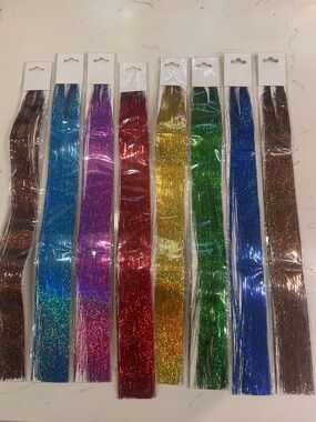 Holographic Party Tinsel Fringe Hair Strips/Extentions - Assorted Colors